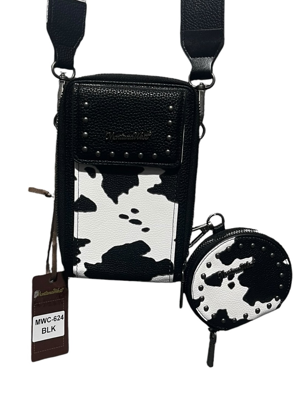 Montana West Black & White Cowhide Pattern Crossbody Bag with Coin Pouch